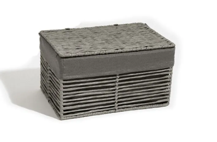 Aufbewahrungsbox mit Deckel und Stoffeinlage 20 x 17 x 30 cm aus Groundwood Grau