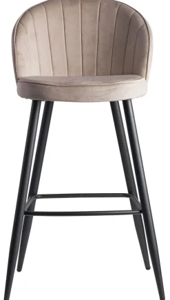 Barhocker mit Rückenlehne schwarz/ beige Samt