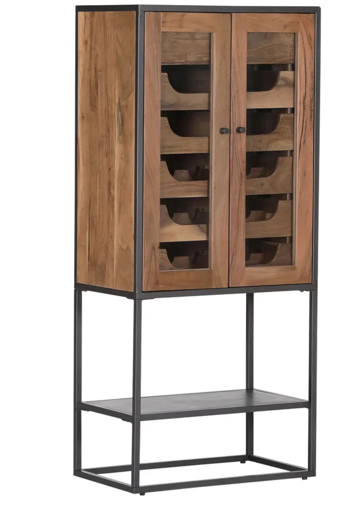 Barschrank PURO 67 x 150 x 42 cm Akazie Massivholz/anthrazit