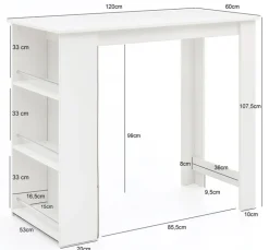 Bartisch 120 x 60 cm weiß