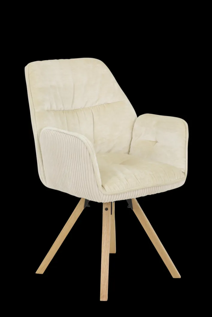 BEATRIX Armlehnstuhl 2er Set Bezug außen Breitcord/ innen Samtvelour creme