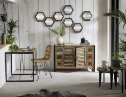 Beistelltisch 46 x 46 cm Altholz bunt/Metall schwarz