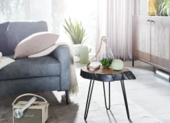 Beistelltisch 32 x 40 cm Schwarz/ Akazie massiv