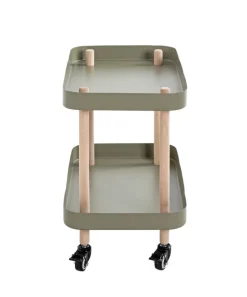 Beistelltisch auf Rollen 50 x 47 cm grün/Massivholz natur