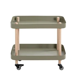 Beistelltisch auf Rollen 50 x 47 cm grün/Massivholz natur