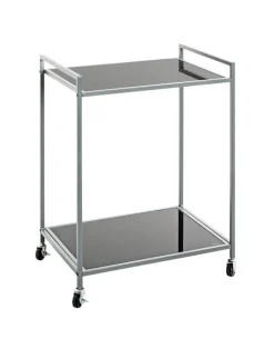 Beistelltisch auf Rollen 50 x 36 cm Glas schwarz lackiert/grau