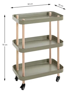 Beistelltisch auf Rollen 50 x 76 cm grün/Massivholz natur