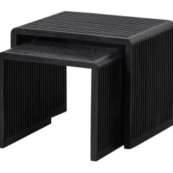 Beistelltisch 2er Set WILLA Teakholz schwarz