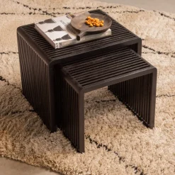 Beistelltisch 2er Set WILLA Teakholz schwarz