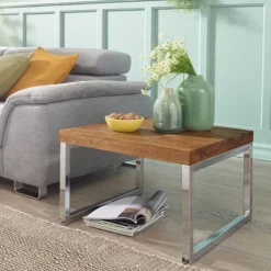 Beistelltisch GUNA 60 x 60 chromfarbig/ Sheesham