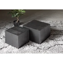 Beistelltisch-Set SANNE 2-teilig quardratisch Kiefer-Dekor schwarz lackiert