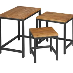 Beistelltisch-Set 3-teilig Metall Sheesham