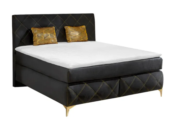Boxspringbett LILLY 180 x 200 cm schwarz/ goldfarbig