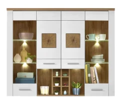 Buffet-Aufsatz RAMIRA 164x115 cm Weiß supermatt / Eiche-Dekor