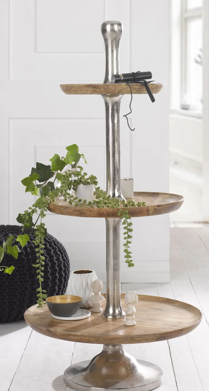 casaNOVA Deko Objekt Etagere 3-stöckig TANNENDUFT & LICHTERGLANZ Mangoholz