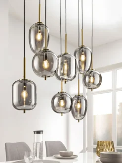 casaNOVA Retrofit Pendelleuchte TANO 8-flammig schwarz /Rauchglas