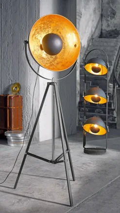 casaNOVA Retrofit Stehlampe FAME 3-flg schwarz/goldfarbig