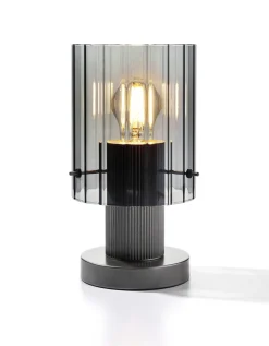 casaNOVA Retrofit Tischlampe RONJA silberfarbig /Rauchglas