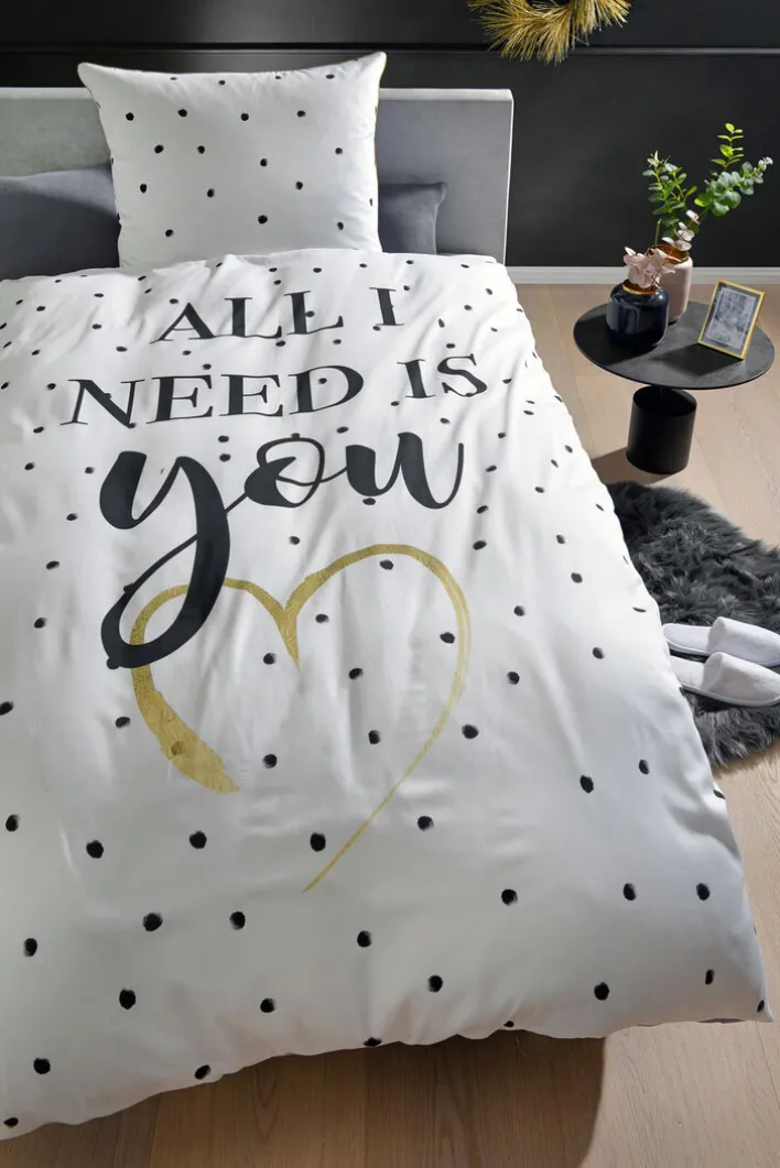 casaNOVA Satin-Bettwäsche YOU 135 x 200 cm weiß/schwarz