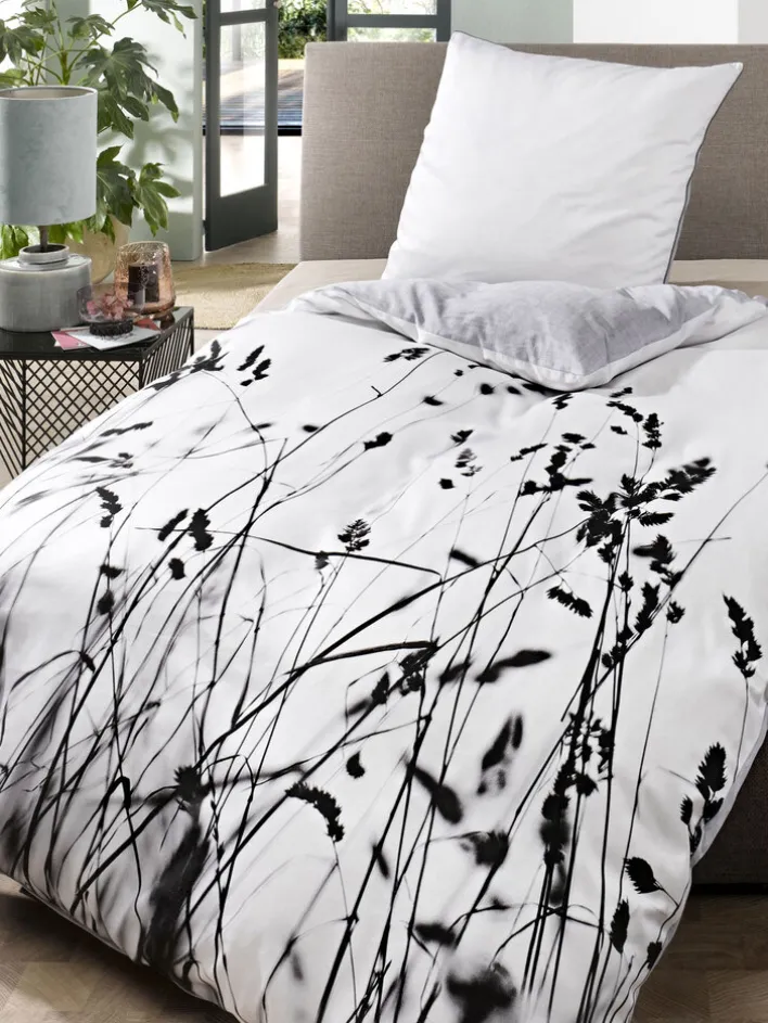 casaNOVA Satin-Bettwäsche ZOE 135 x 200 cm weiß/schwarz