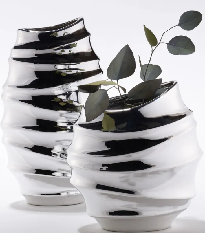 casaNOVA Vase 35,5 cm silberfarbig Hochglanz