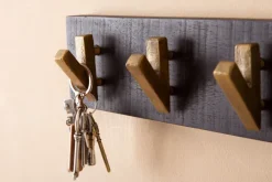 CASAVANTI Wandgarderobe 60 x 10 cm Mango Massiv schwarz lackiert/goldfarbig