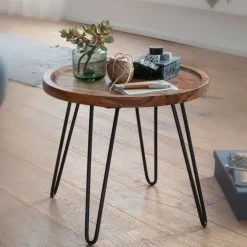 CASAVANTI Beistelltisch rund 45 cm Schwarz/ Sheesham massiv