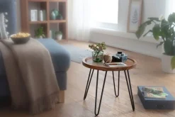 CASAVANTI Beistelltisch rund 45 cm Schwarz/ Sheesham massiv