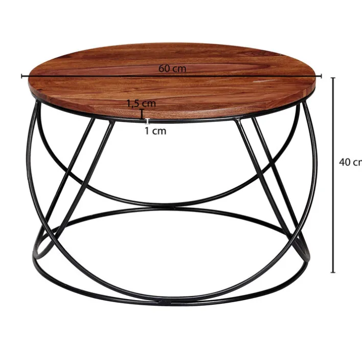 CASAVANTI Couchtisch 60 x 60 cm Sheesham massiv/schwarz