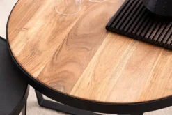 CASAVANTI Couchtisch 2er Set Akazie Massivholz / Steinoptik schwarz/braun