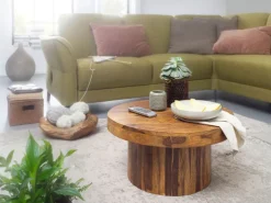 CASAVANTI Couchtisch rund 60 x 60 cm Sheesham Massivholz