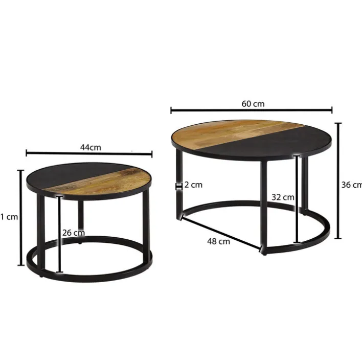 CASAVANTI Couchtisch rund 2er Set Schwarz/ Gesteinsoptik