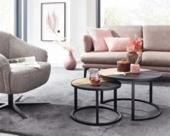 CASAVANTI Couchtisch rund 2er Set Schwarz/ Gesteinsoptik