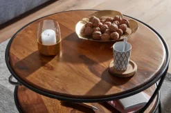 CASAVANTI Couchtisch rund 58 cm Schwarz/ Sheesham massiv