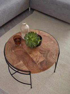 CASAVANTI Couchtisch rund 62 cm Schwarz/ Akazie massiv