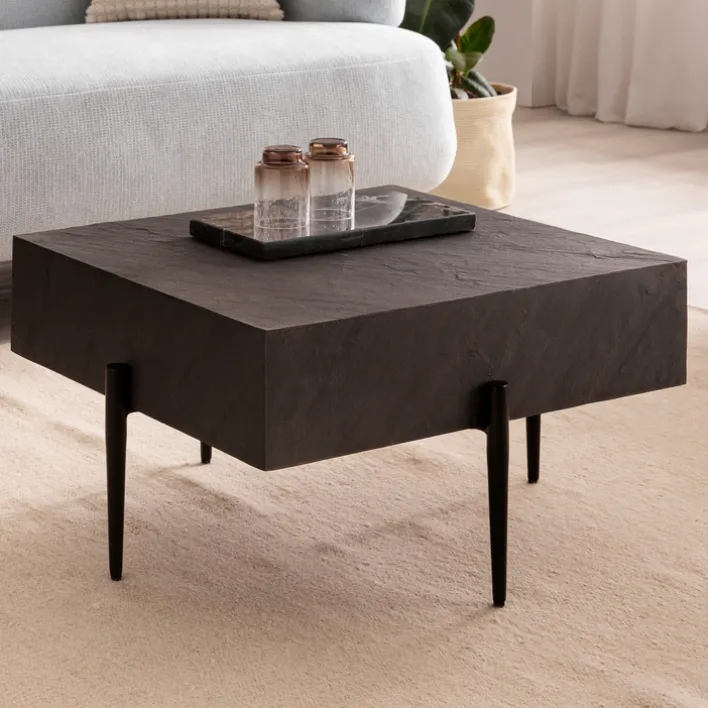 CASAVANTI Couchtisch 64x35 cm Steinoptik/Metall Anthrazit/schwarz