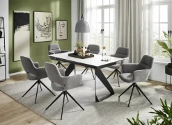 CASAVANTI Esstisch DORA 160(220) x 90 cm Keramik/Glas beige marmoriert/schwarz