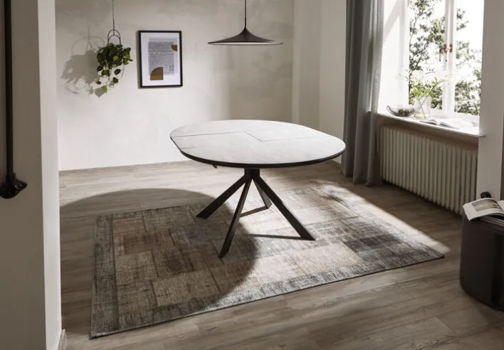 CASAVANTI Esstisch rund DEVENTER 120-160 cm hellgrau