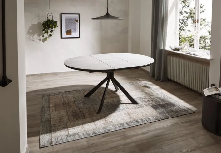 CASAVANTI Esstisch rund DEVENTER 120-160 cm hellgrau