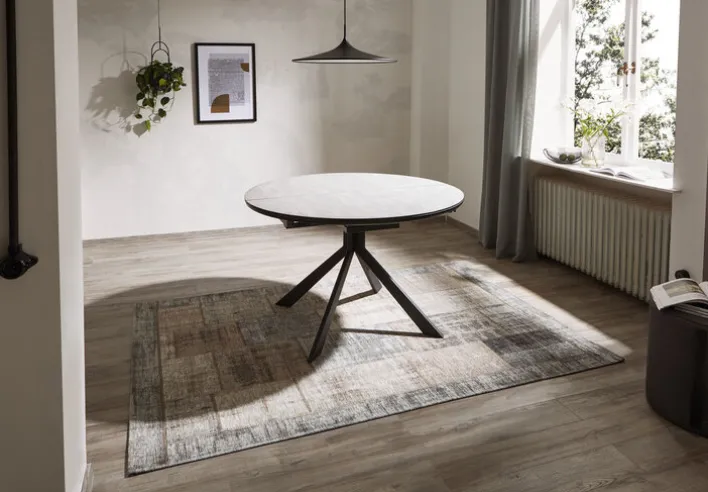 CASAVANTI Esstisch rund DEVENTER 120-160 cm hellgrau