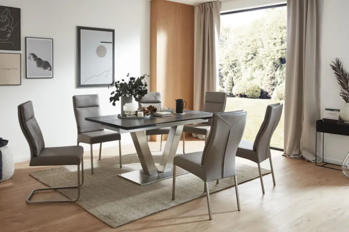 CASAVANTI Esszimmerstuhl LONDON I 2er Set Leder grau/Edelstahl