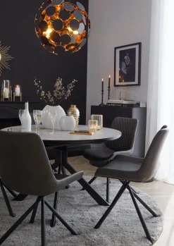 CASAVANTI Esszimmerstuhl FLORES Edelstahl schwarz/ Lederlook grau