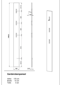 CASAVANTI Garderobenpaneel UTAH 15 x 170 cm beige