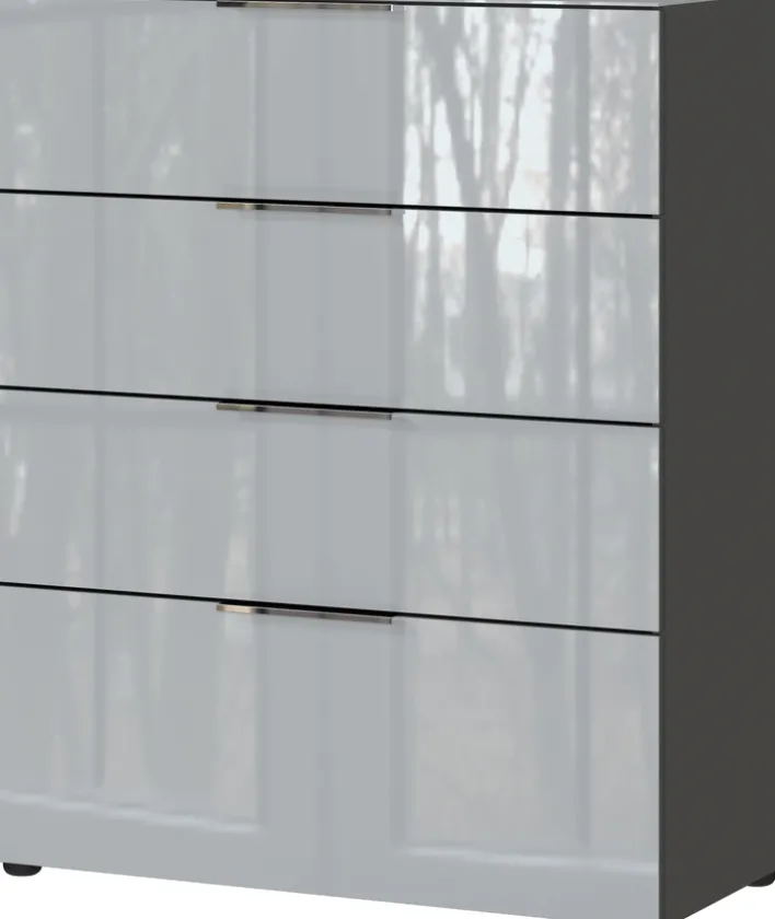 CASAVANTI Kommode OAKLAND 83 x 102 cm Glas Graphit/Silbergrau