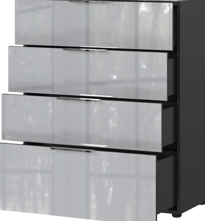 CASAVANTI Kommode OAKLAND 83 x 102 cm Glas Graphit/Silbergrau