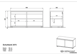 CASAVANTI Schuhbank ALMADA 96 x 52 cm anthrazit /Navara Eiche NB