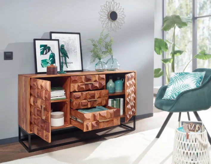 CASAVANTI Sideboard 145 x 81 cm Schwarz/ Sheesham massiv