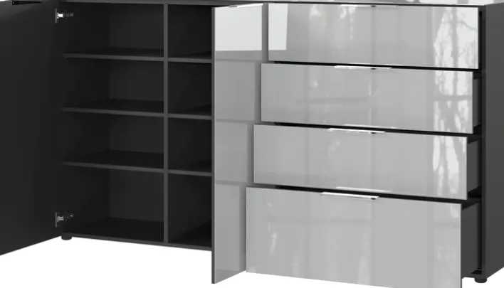 CASAVANTI Sideboard OAKLAND 184 x 102 cm Glas Graphit/Silbergrau