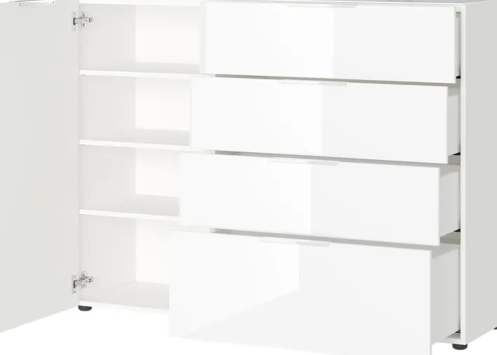 CASAVANTI Sideboard OAKLAND 134 x 102 cm Glas Weiß/Weiß