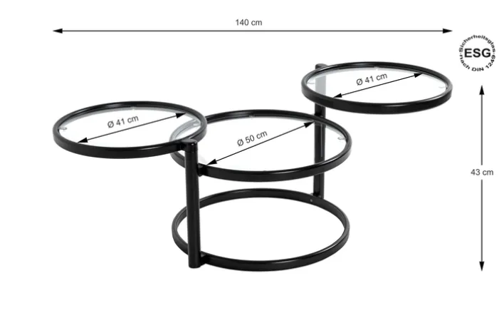 Couchtisch 58-140 cm schwarz/transparent